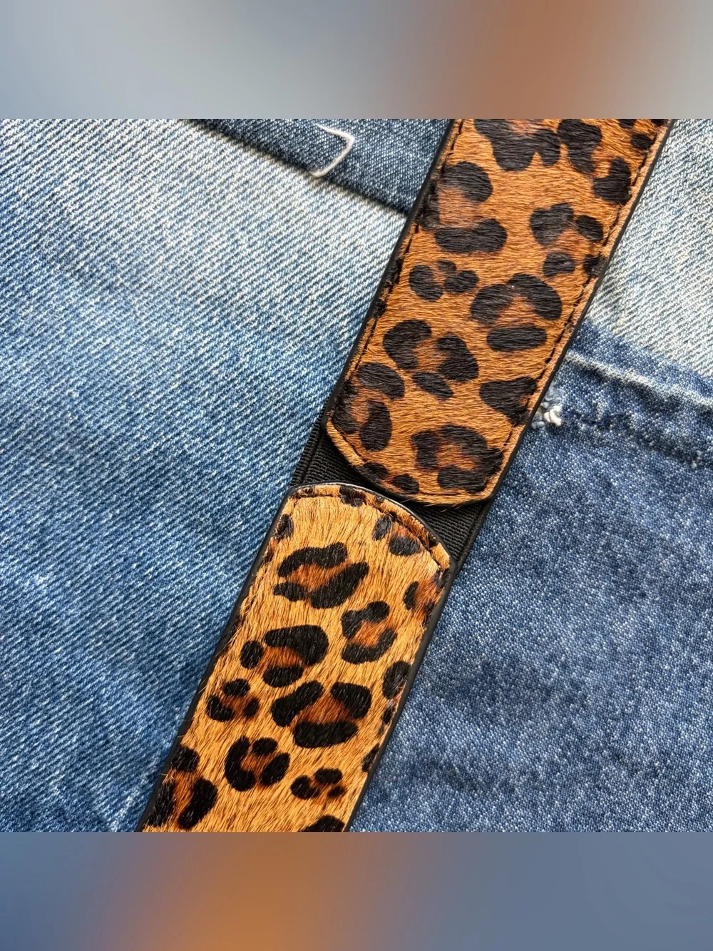Leather Leopard Print Hair Belt Size M
